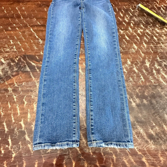 PAIGE Jacqueline Straight Jeans Blue 25 High Rise Raw Hem Stretch Denim USA - Picture 3 of 11